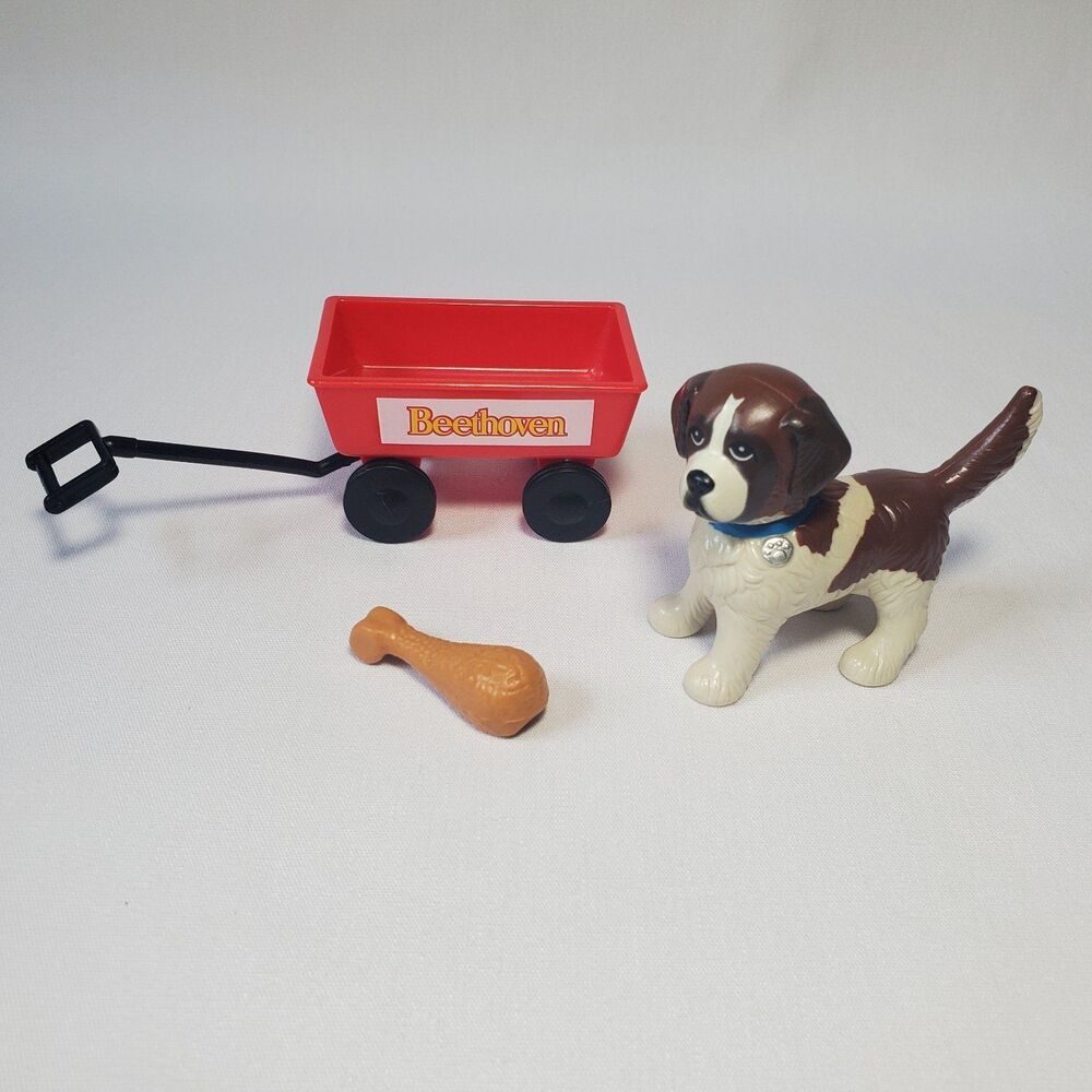 Littlest Pet Shop Beethoven Dog with Wagon and Bone Vintage Toys